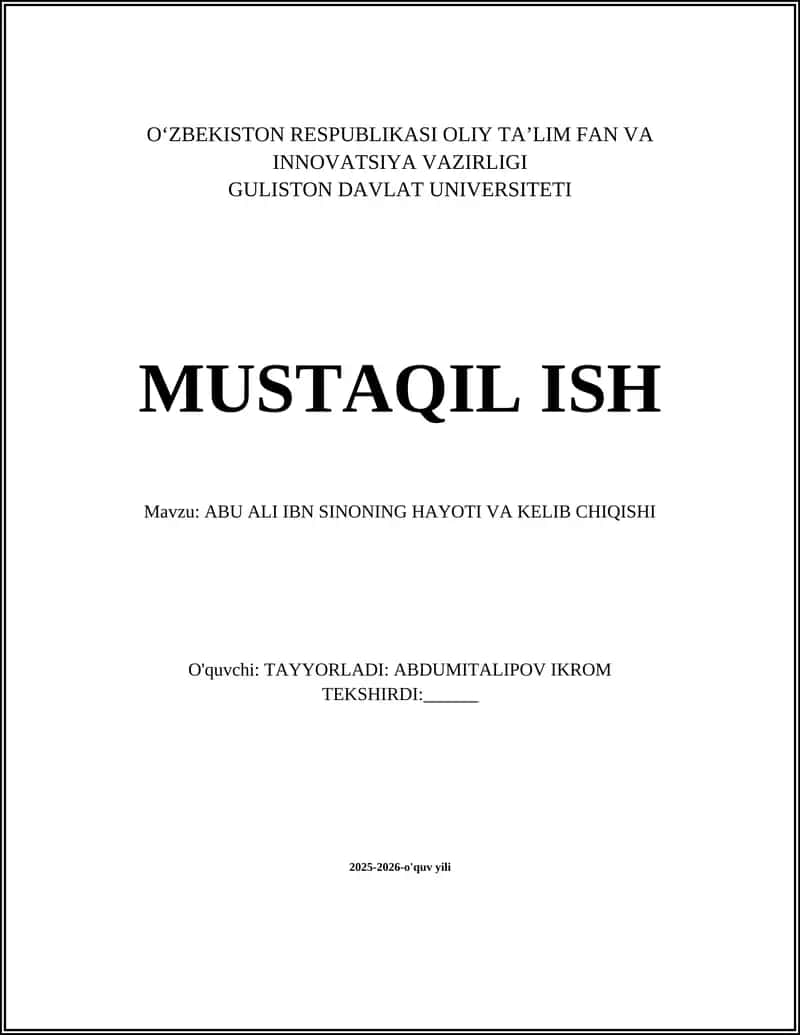 ABU ALI IBN SINONING HAYOTI VA KELIB CHIQISHI 1