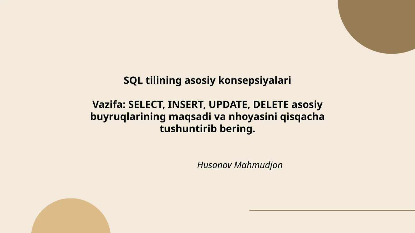 SQL tilining asosiy konsepsiyalari 1