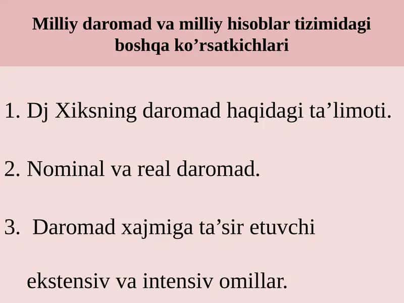 Milliy daromad va milliy hisoblar tizimidagi boshqa ko’rsatkichlari 1