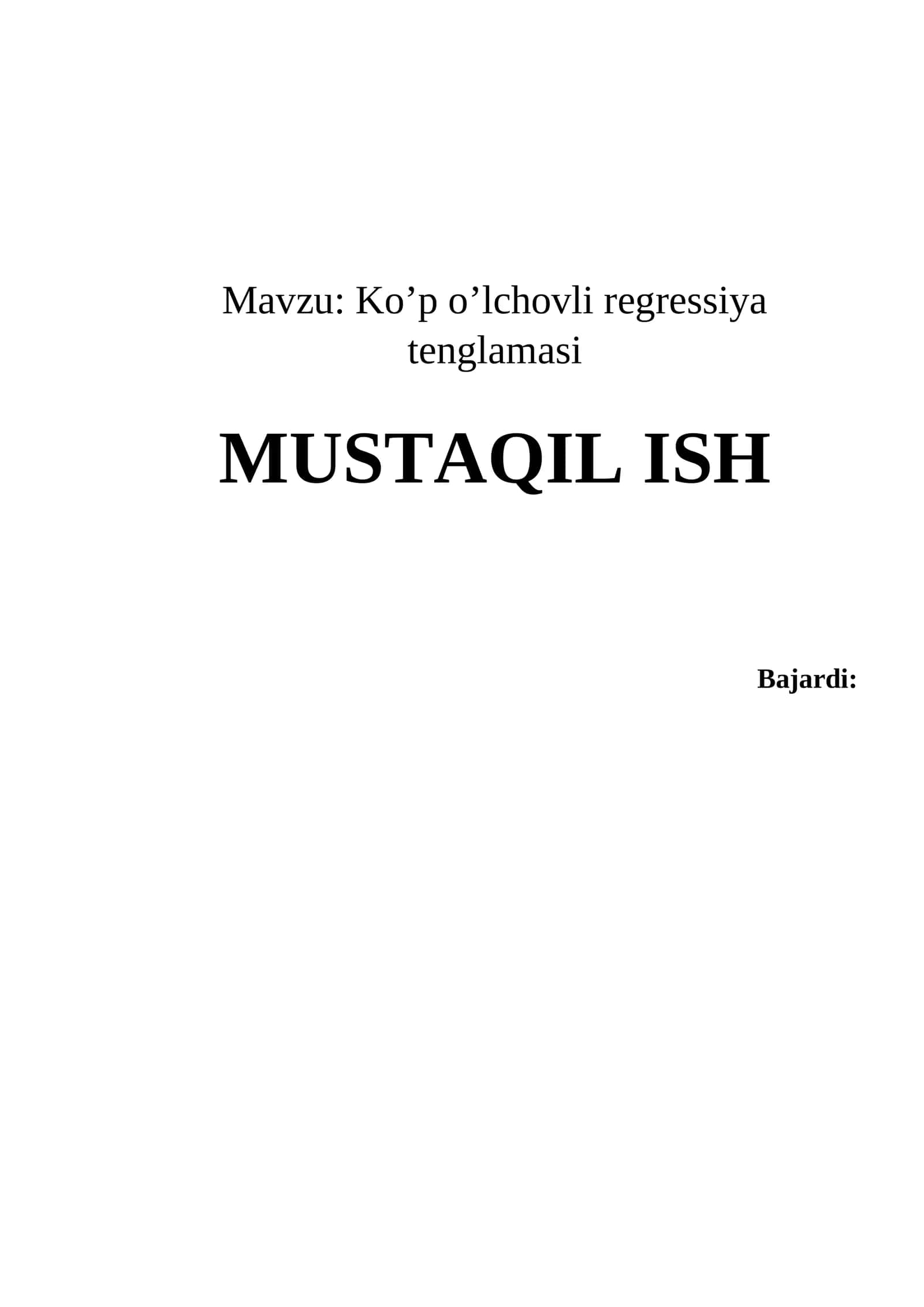 Ko’p o’lchovli regressiya tenglamasi 1