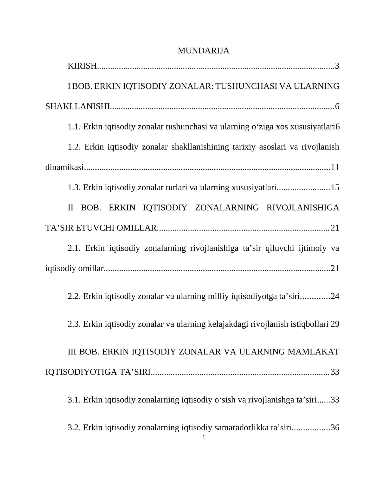 ERKIN IQTISODIY ZONALAR: TUSHUNCHASI VA ULARNING SHAKLLANISHI 1