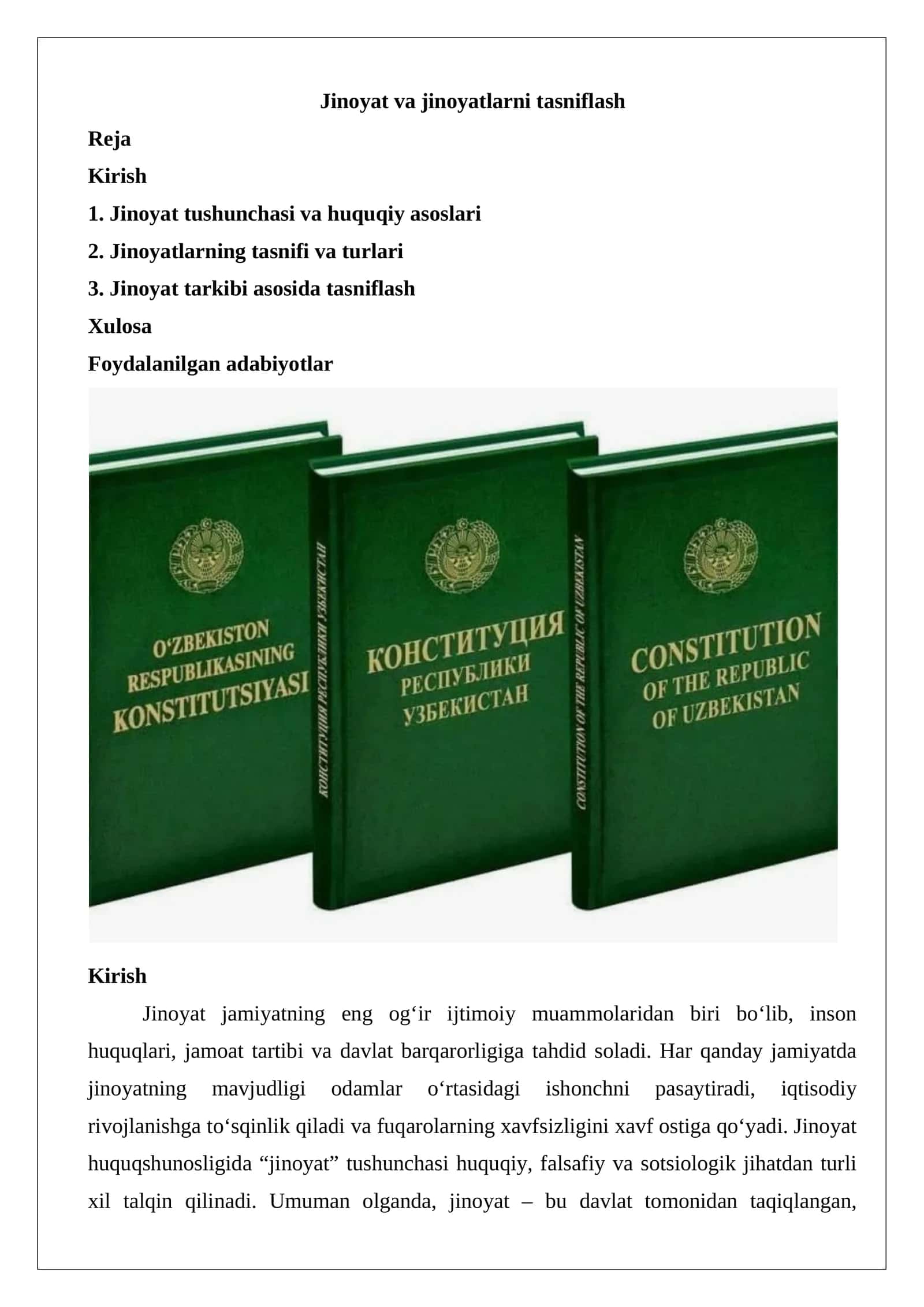 Jinoyat va jinoyatlarni tasniflash 1