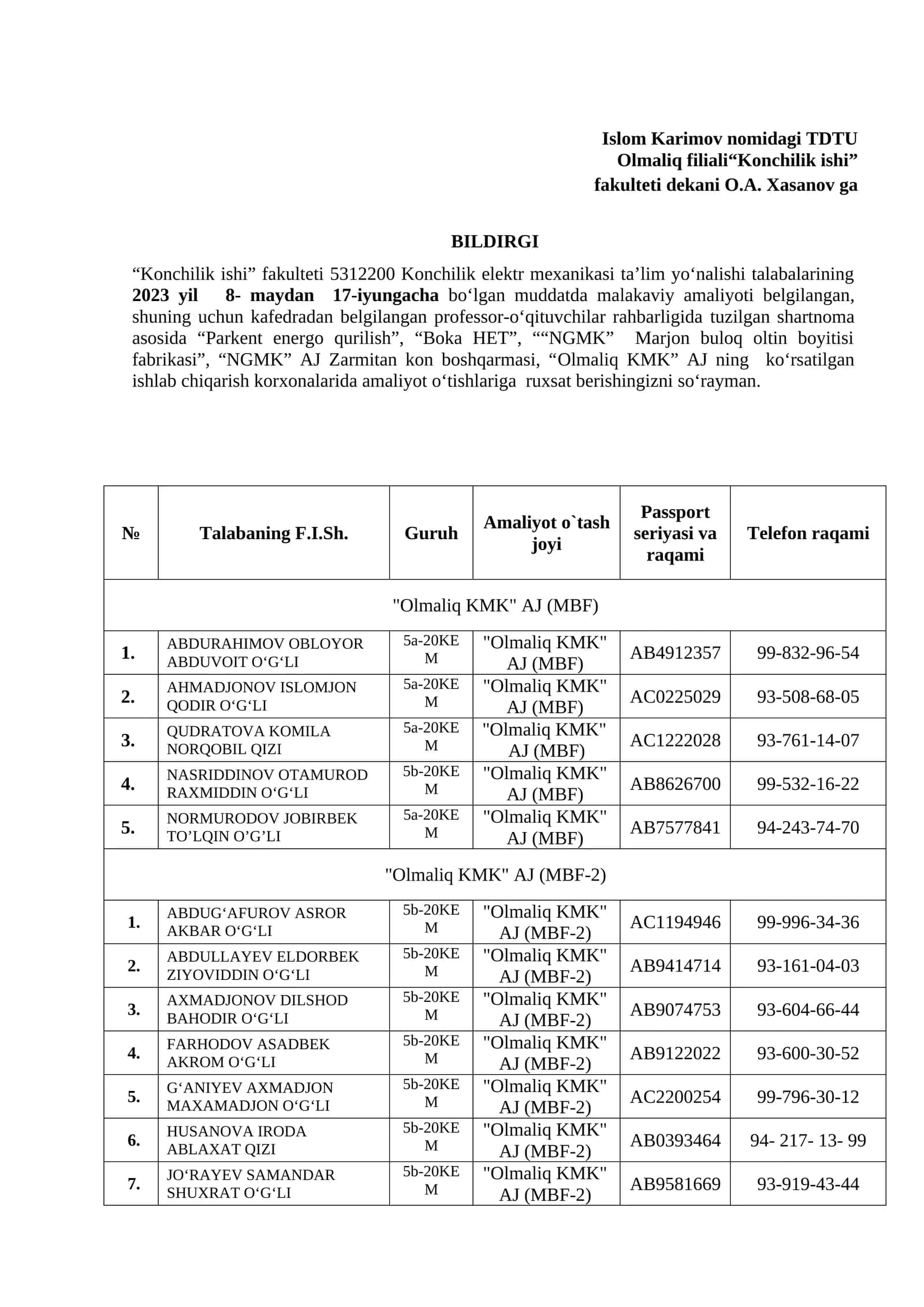 Konchilik elektr mexanikasi ta’lim yо‘nalishi 1