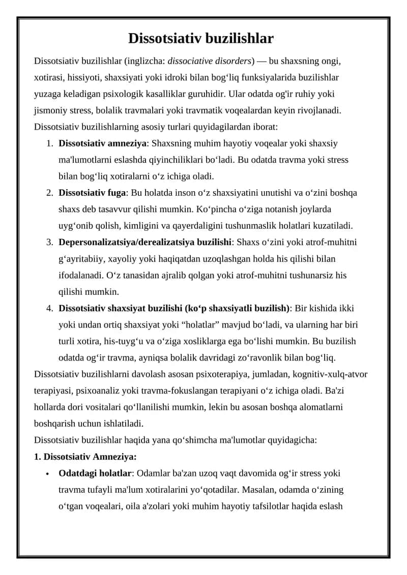 Dissotsiativ buzilishlar 1