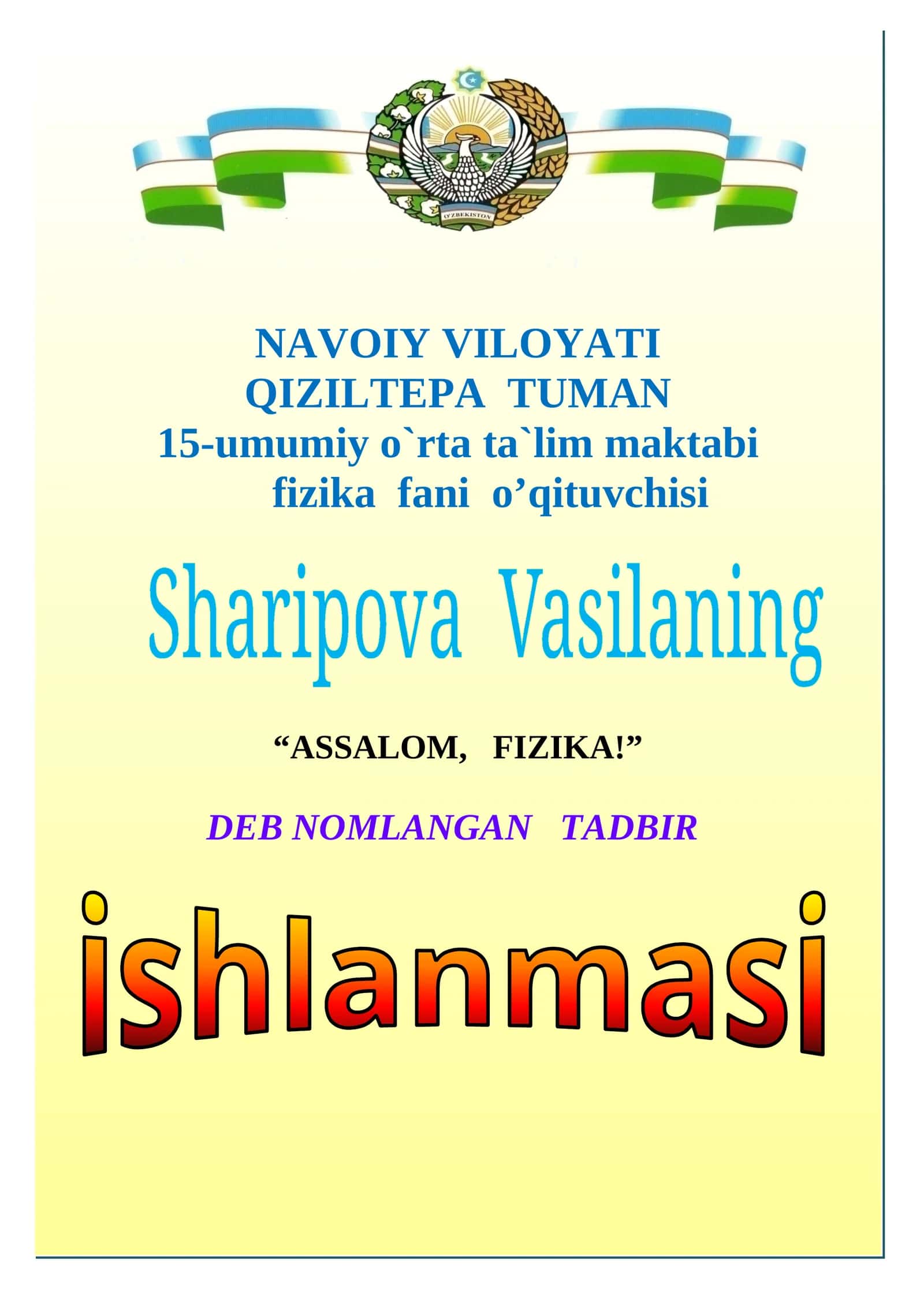 “ASSALOM, FIZIKA!” TADBIR 1