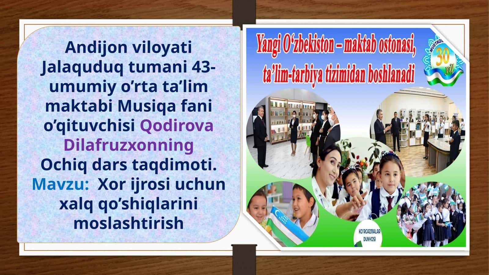 Musiqa fanidan Xor ijrosi uchun xalq qo'shiqlarini moslashtirish mavzusida dars ishlanma 1