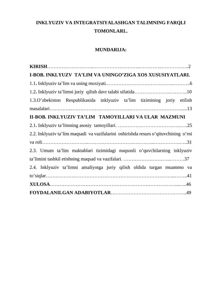 INKLYUZIV VA INTEGRATSIYALASHGAN TALIMNING FARQLI TOMONLARI 1