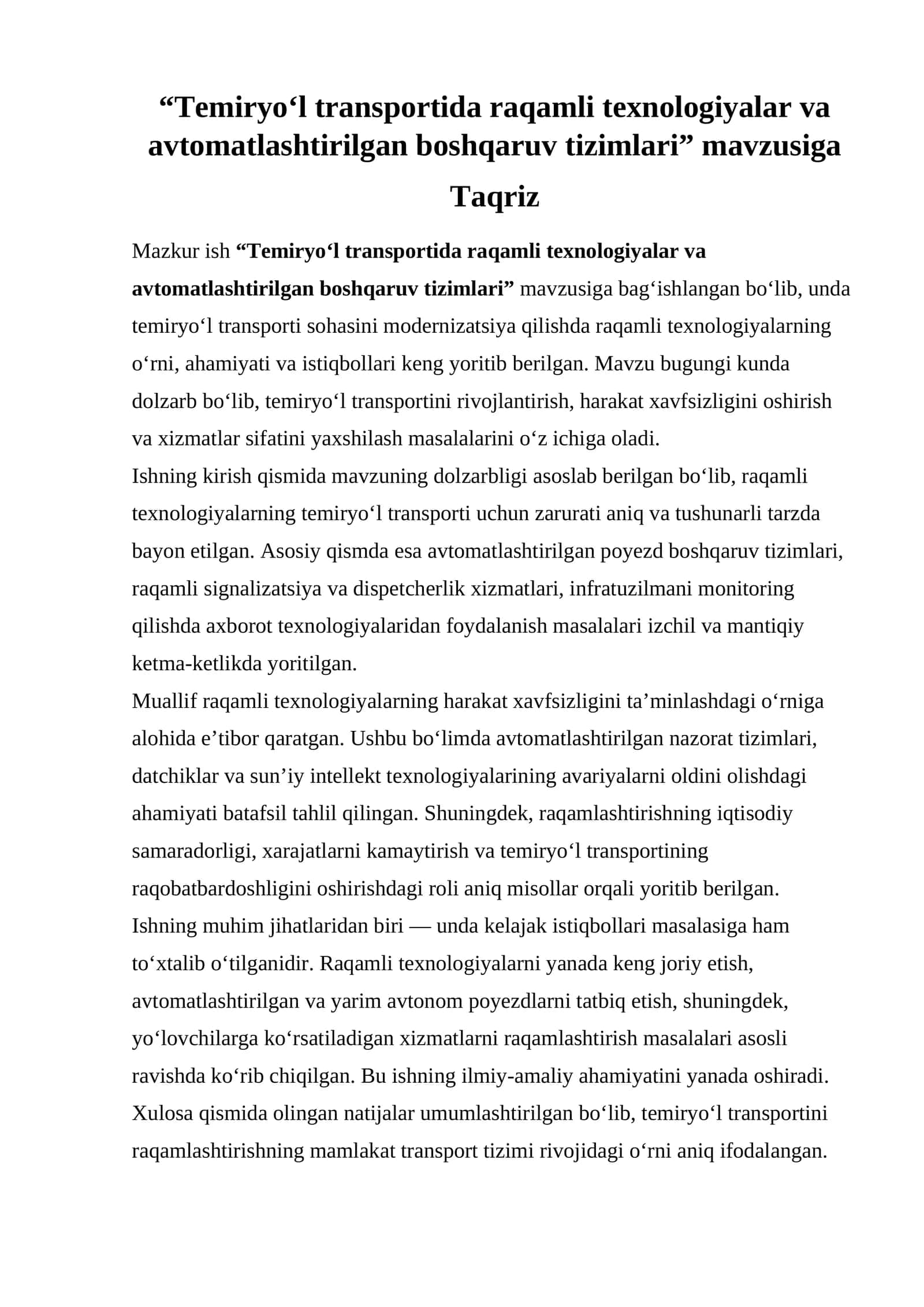 Temiryo‘l transportida raqamli texnologiyalar va avtomatlashtirilgan boshqaruv tizimlari 1