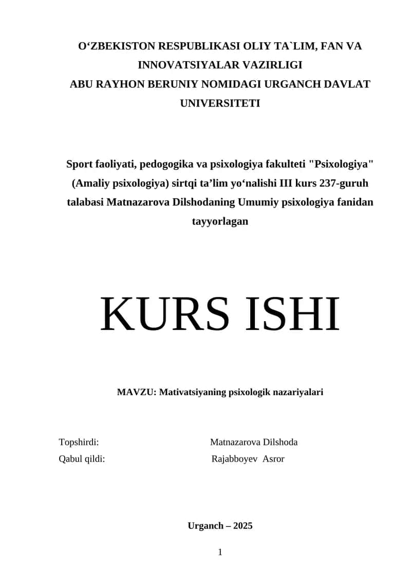 Mativatsiyaning psixologik nazariyalari 1