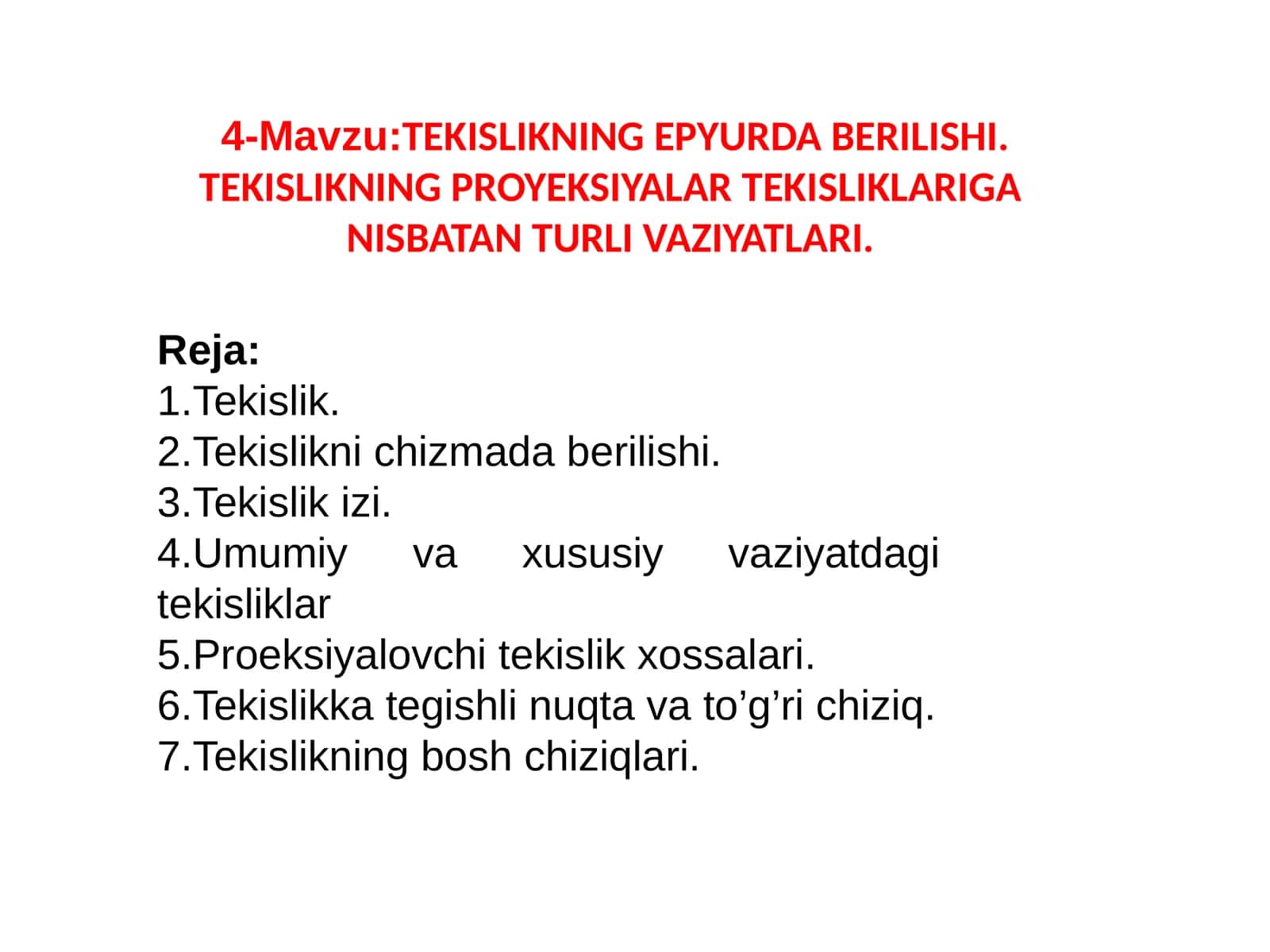 TEKISLIKNING EPYURDA BERILISHI 1
