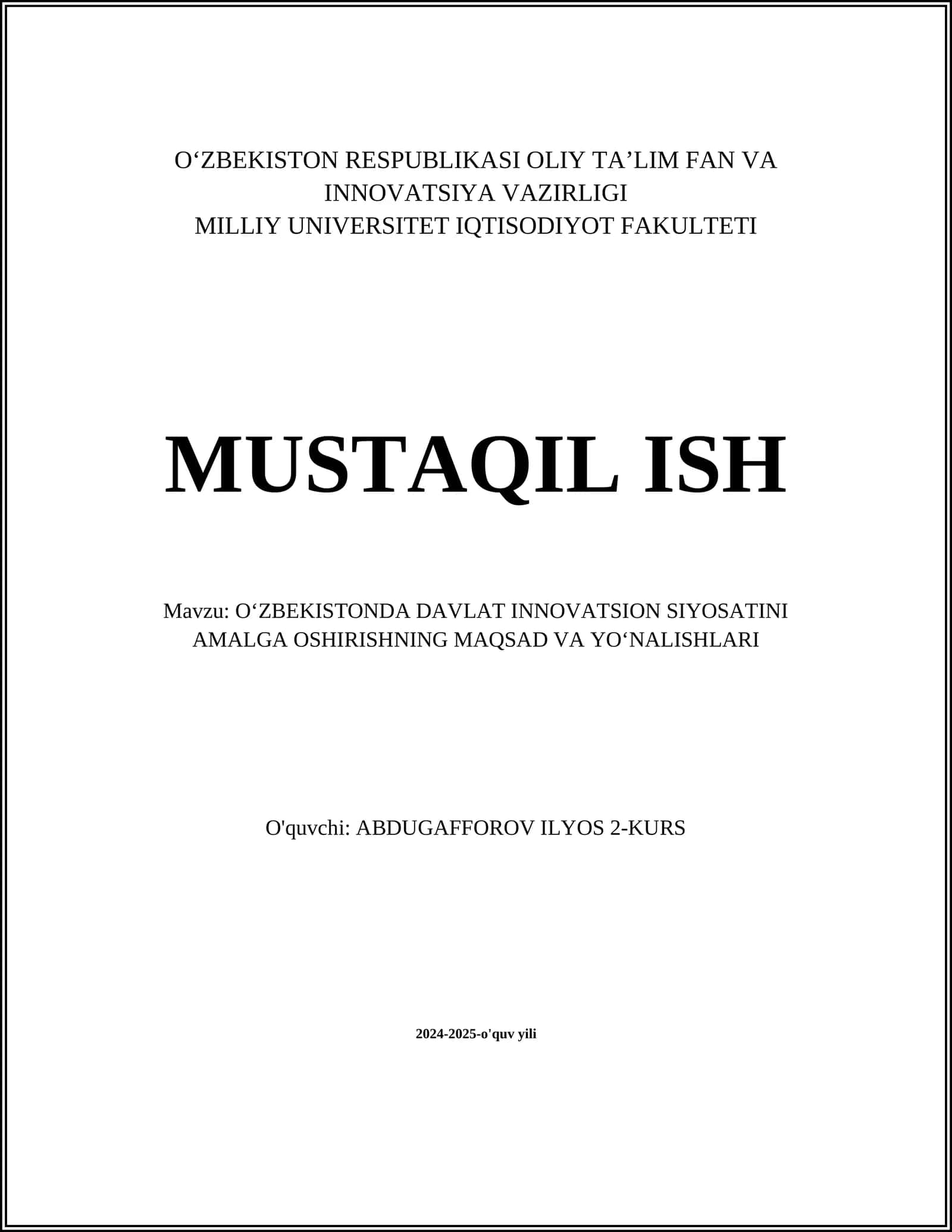 O‘ZBEKISTONDA DAVLAT INNOVATSION SIYOSATINI AMALGA OSHIRISHNING MAQSAD VA YO‘NALISHLARI 1