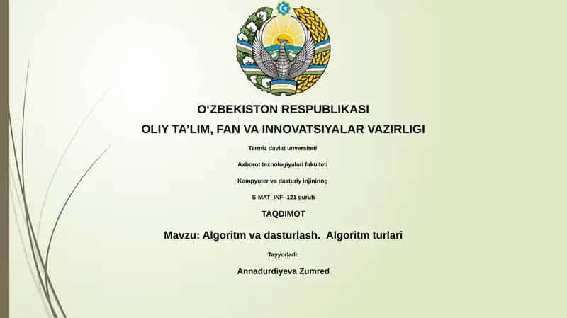 Algoritm va dasturlash. Algoritm turlari 1