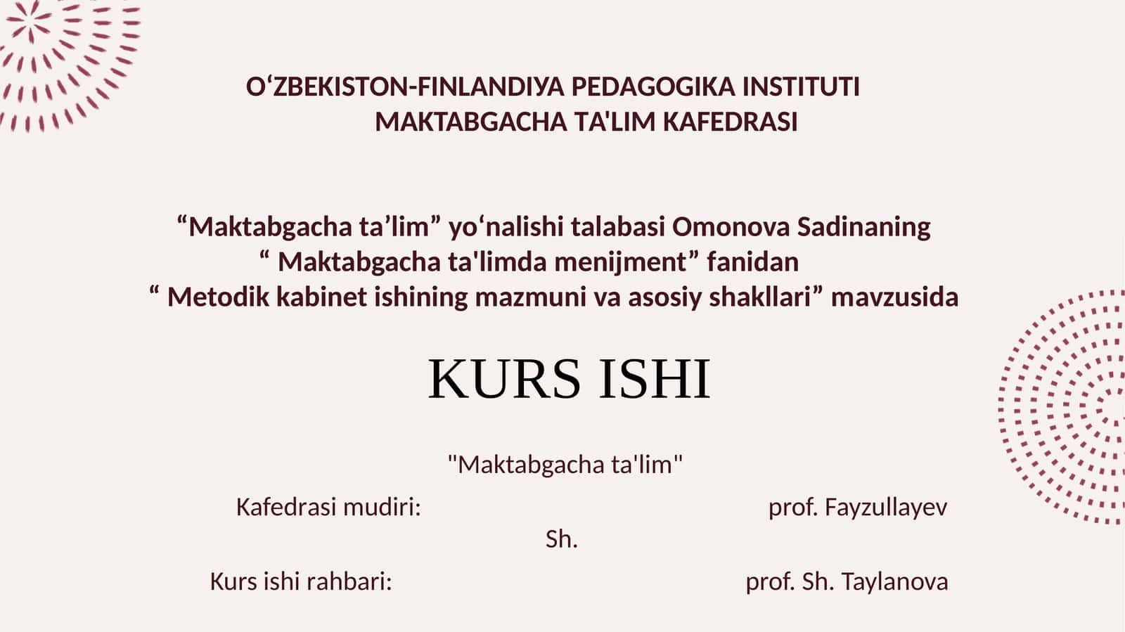 Metodik kabinet ishining mazmuni va asosiy shakllari 1