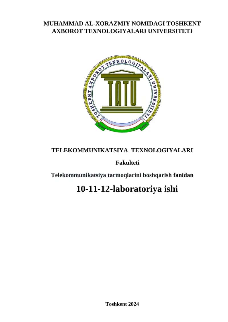 TELEKOMMUNIKATSIYA TEXNOLOGIYALARI Fakulteti Laboratoriya Ishi BGP Protokoli 1