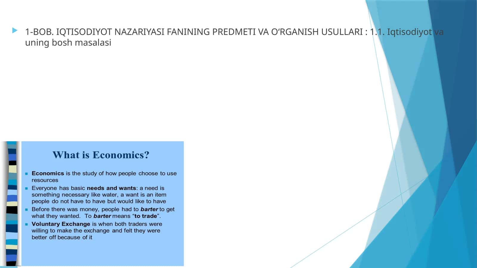 IQTISODIYOT NAZARIYASI FANINING PREDMETI VA O‘RGANISH USULLARI 1