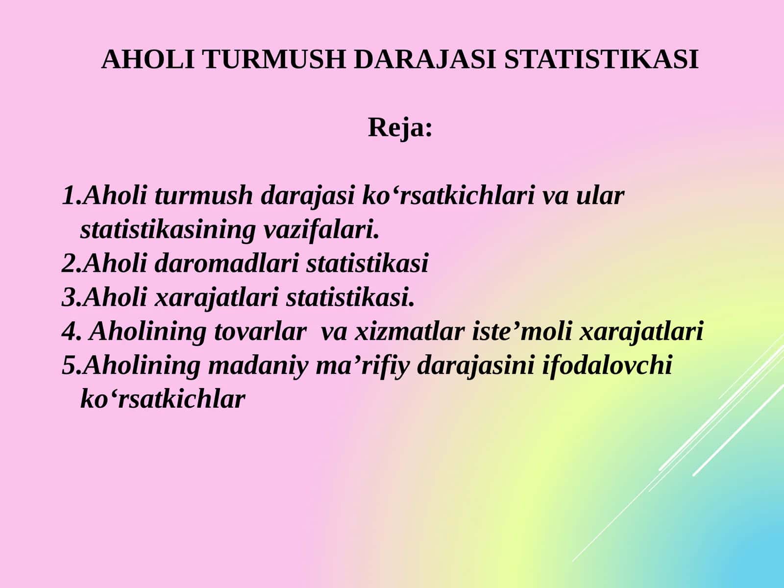 AHOLI TURMUSH DARAJASI STATISTIKASI 1