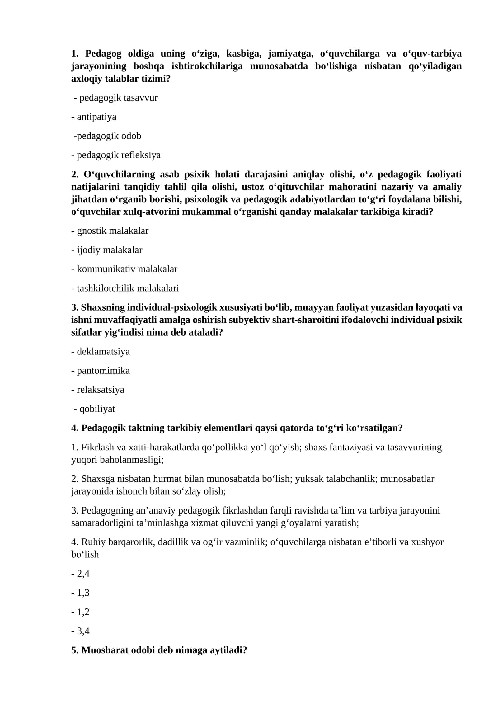 Pedagoglik kasbiga kirish test 1
