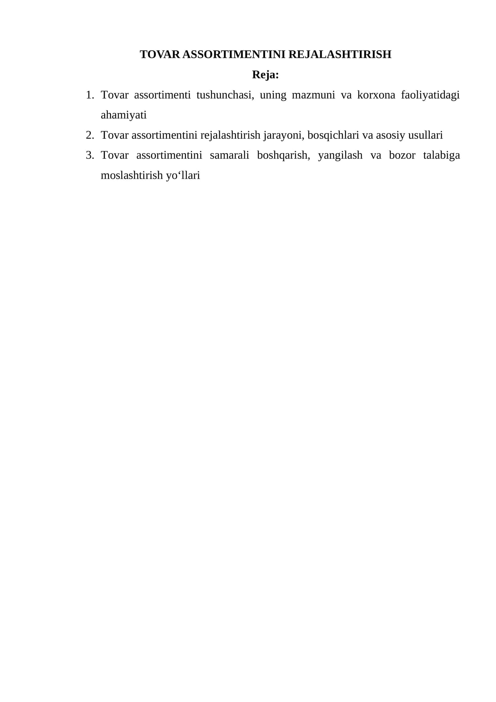 TOVAR ASSORTIMENTINI REJALASHTIRISH 1