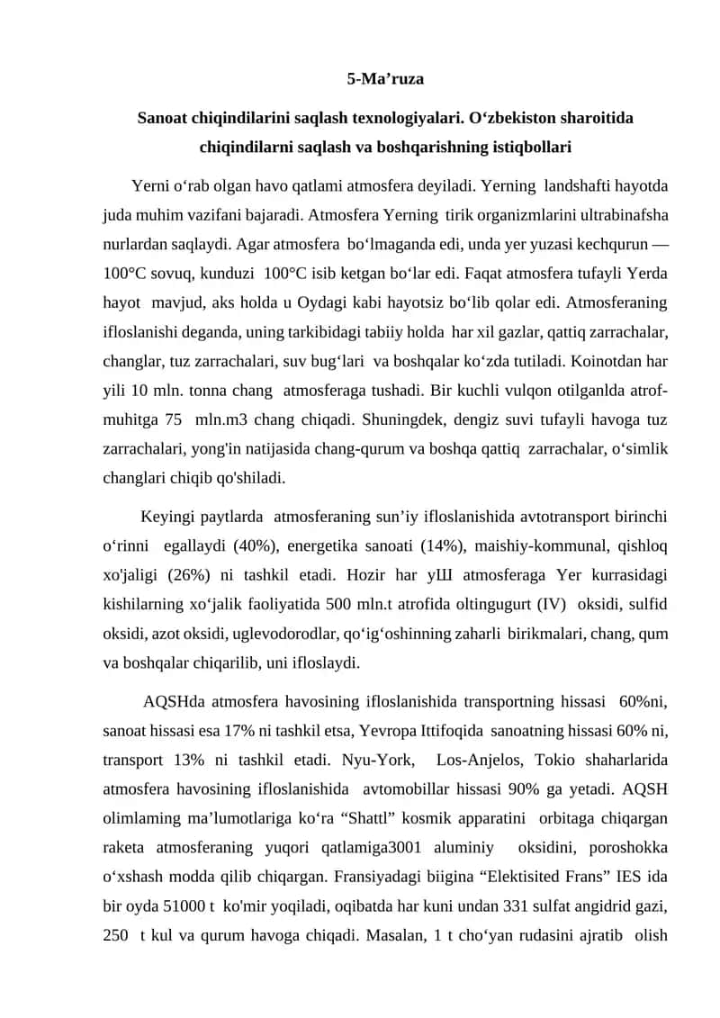 Sanoat chiqindilarini saqlash texnologiyalari. 1