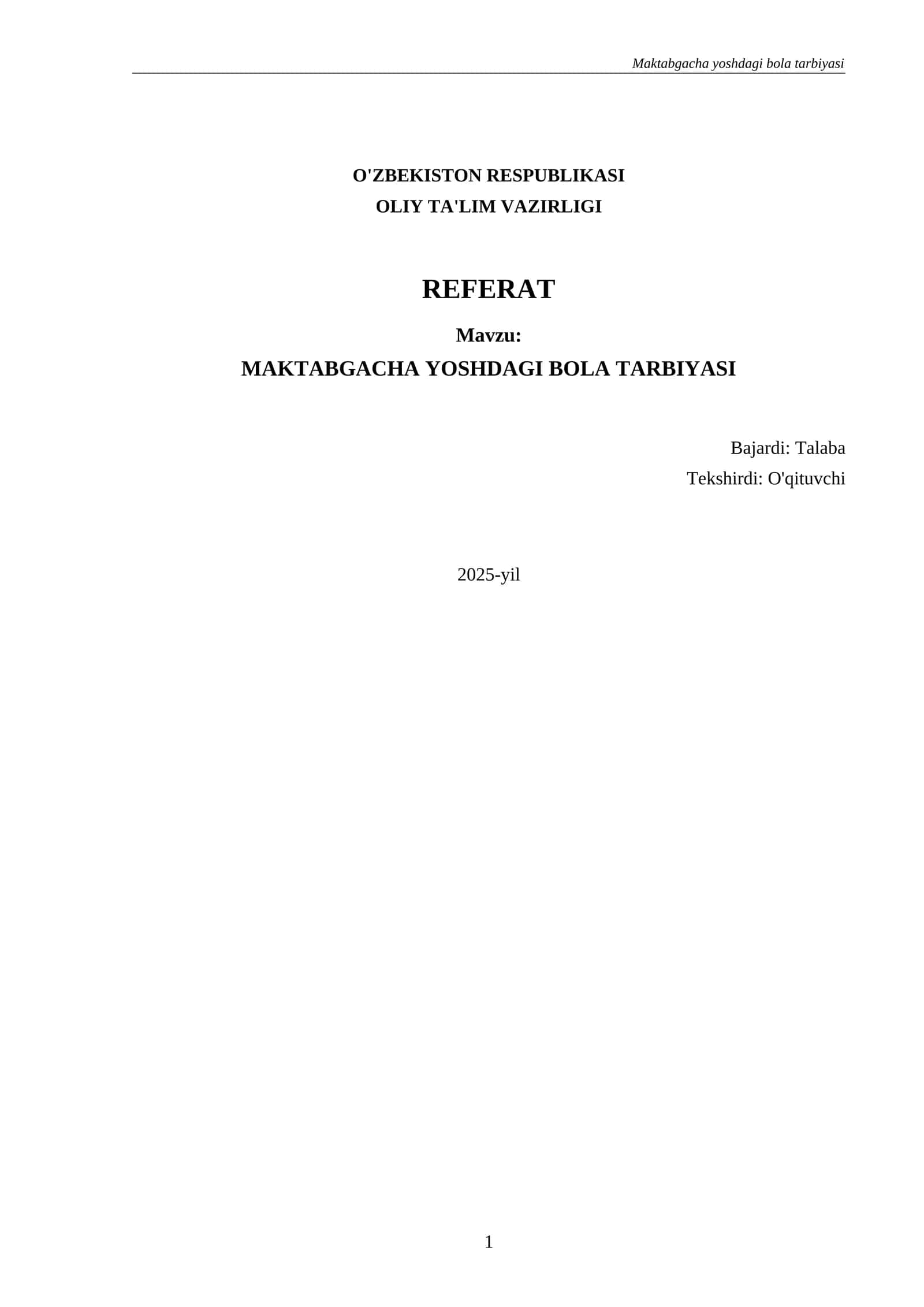 Bola tarbiyasi 1