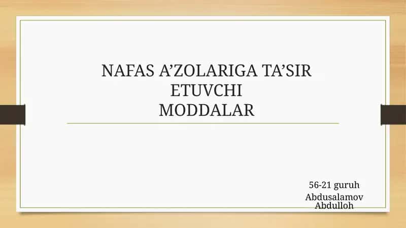NAFAS A’ZOLARIGATA’SIR ETUVCHIMODDALAR 1