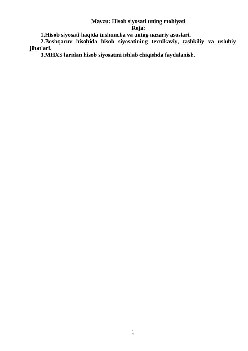 Hisob siyosati uning mohiyati 1