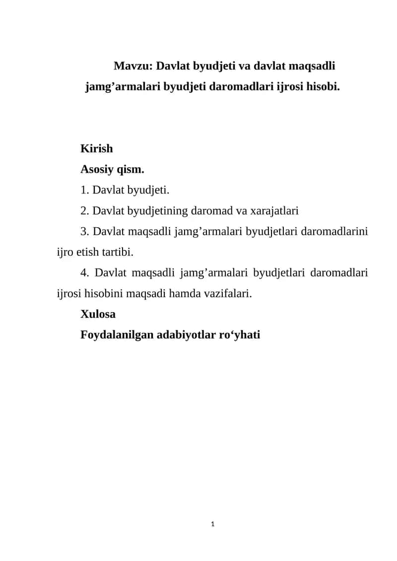 Davlat byudjeti va davlat maqsadli jamg’armalari byudjeti daromadlari ijrosi hisobi 1