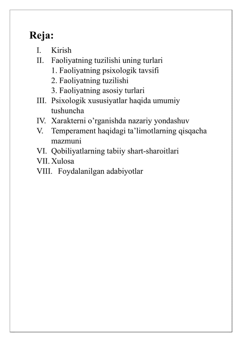 Faoliyat tuzilishi psixologik xususiyatlar 1