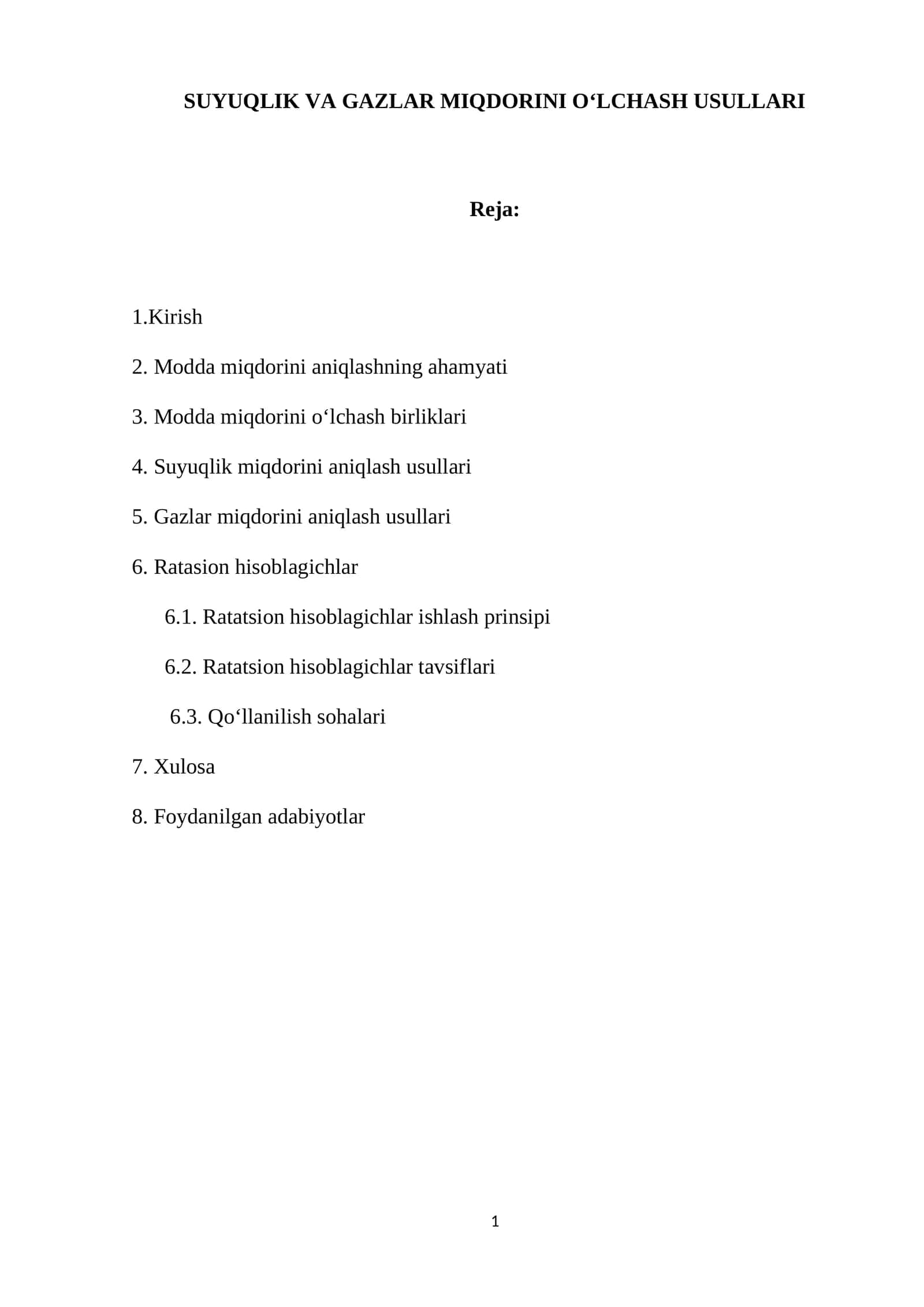 SUYUQLIK VA GAZLAR MIQDORINI O‘LCHASH USULLARI 1