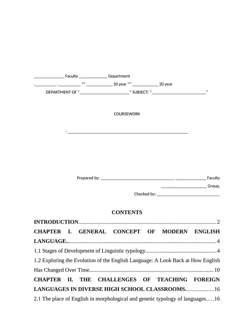 Faculty Department Coursework in Modern English Language 1