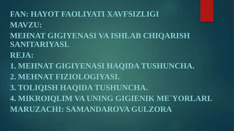 Mehnat gigiyenasi va ishlab chiqarish sanitariyasi 1