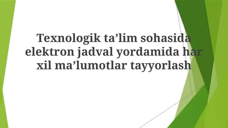 Elektron jadval yordamida ma'lumotlar tayyorlash 1