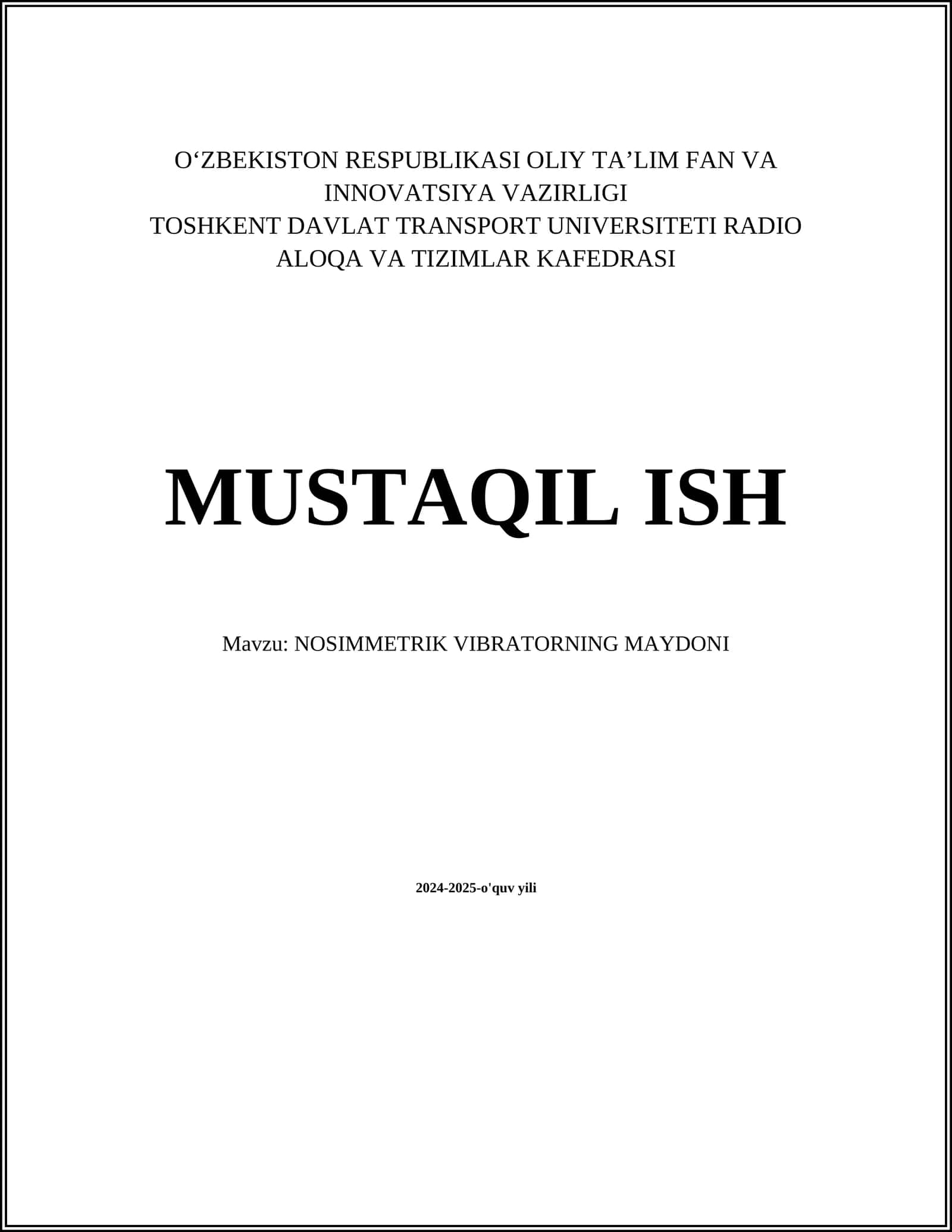 NOSIMMETRIK VIBRATORNING MAYDONI 1