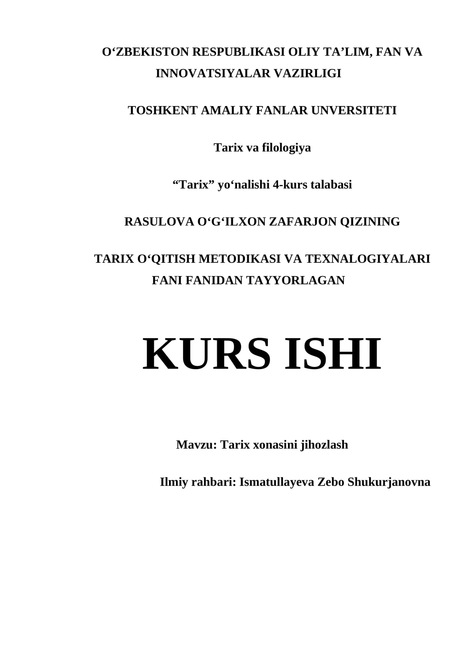 TARIX OʻQITISH METODIKASI VA TEXNALOGIYALARI 1