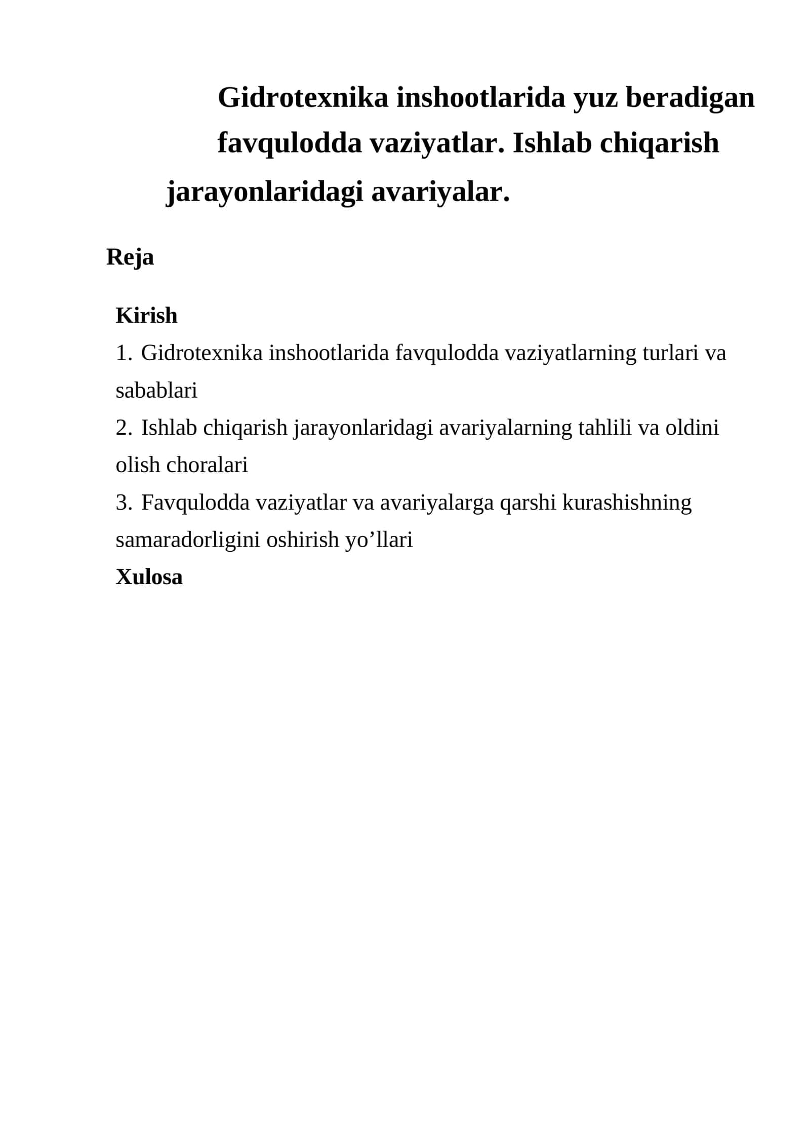 Gidrotexnika inshootlarida favqulodda vaziyatlarning turlari va sabablari 1