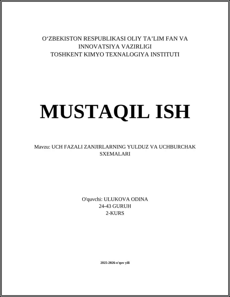 UCH FAZALI ZANJIRLARNING YULDUZ VA UCHBURCHAK SXEMALARI 1