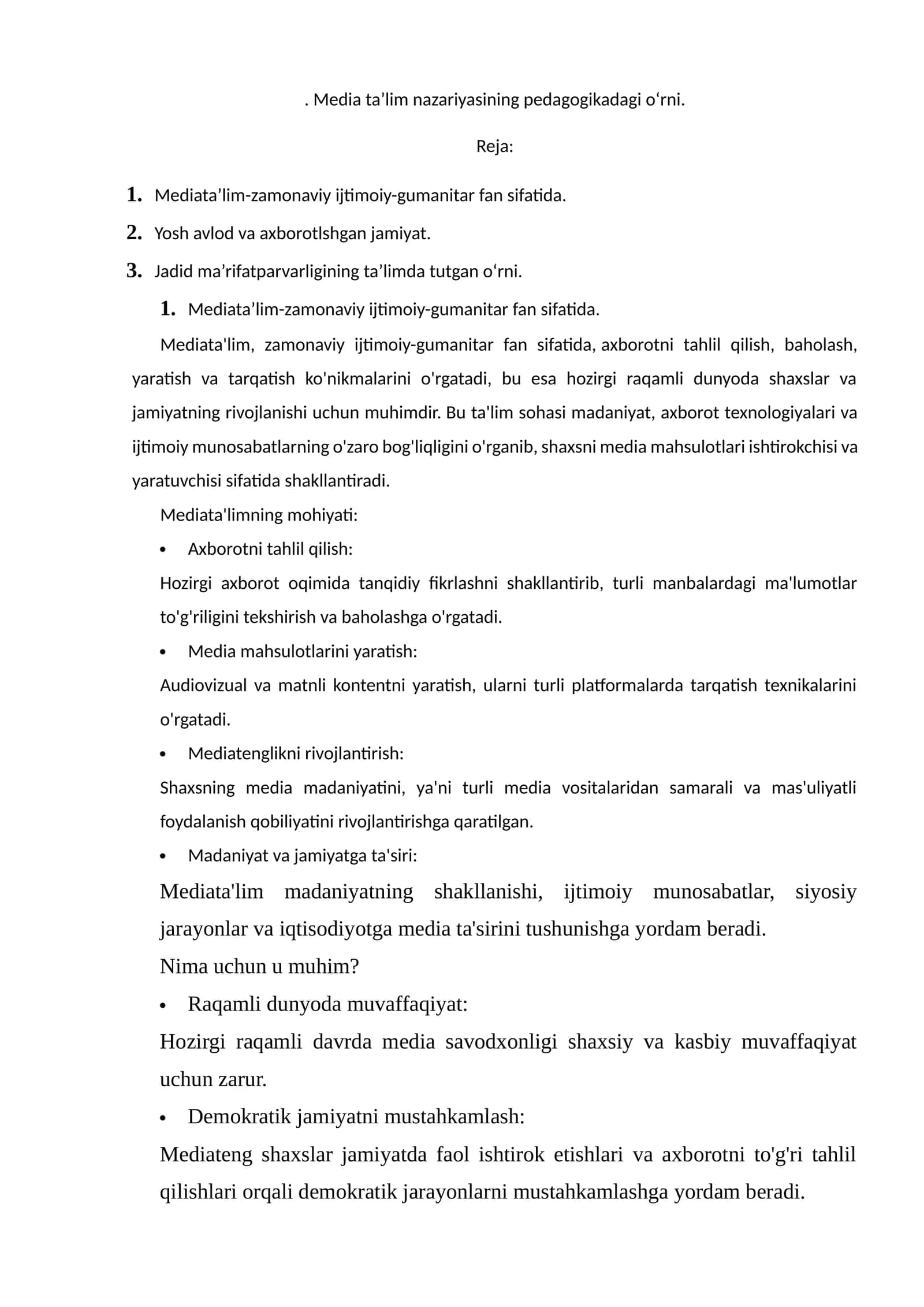 Media ta’lim nazariyasining pedagogikadagi o‘rni 1