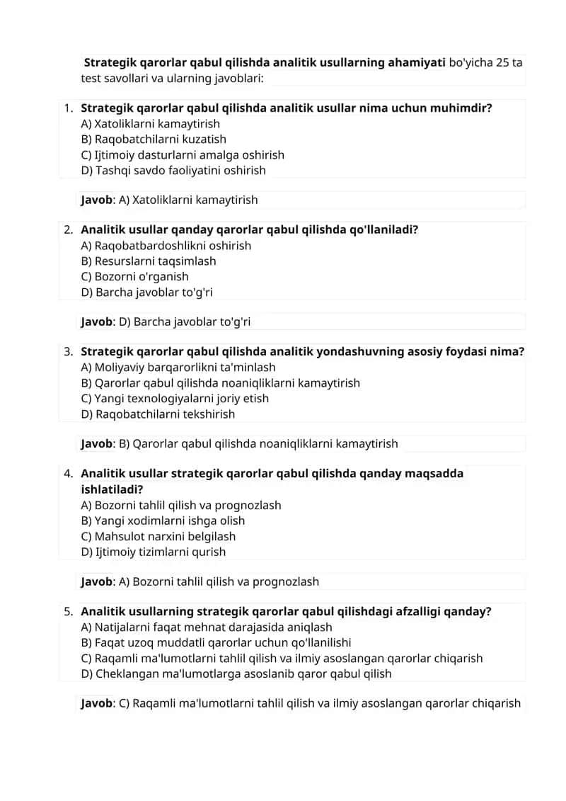 Strategik qarorlar qabul qilishda analitik usullar 1