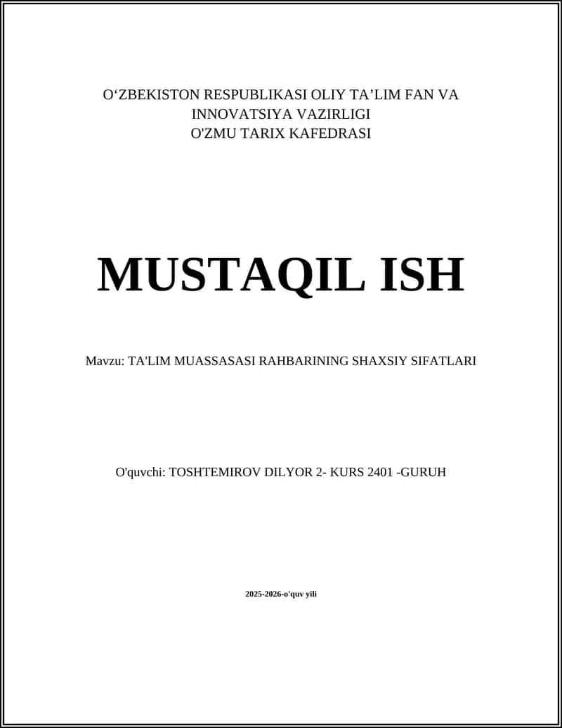TA'LIM MUASSASASI RAHBARINING SHAXSIY SIFATLARI 1
