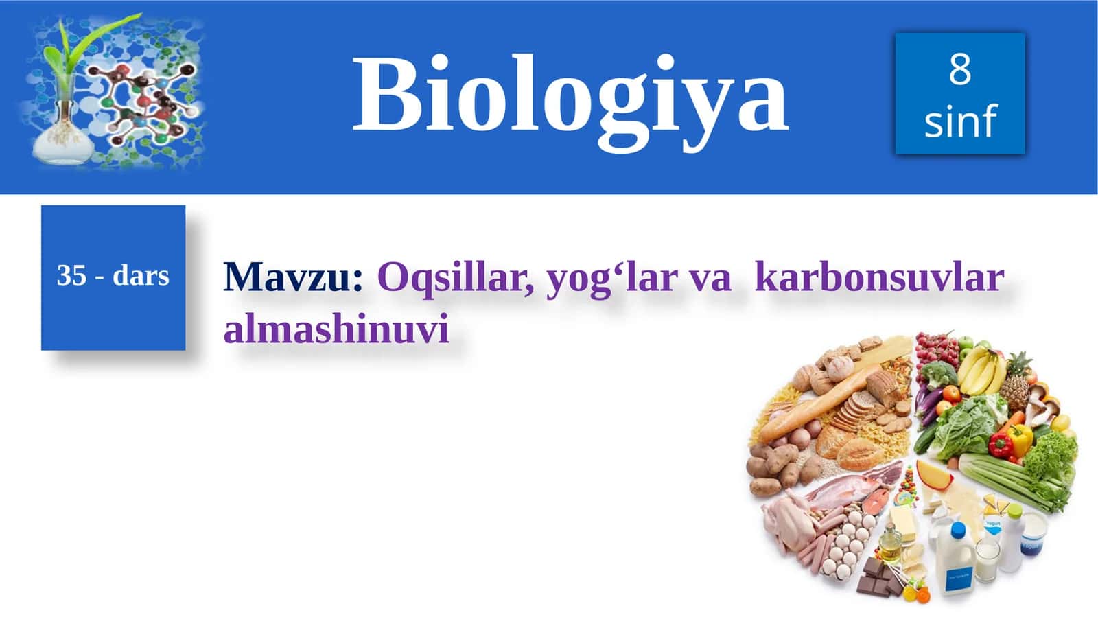 8-sinf Biologiya Oqsillar, karbonsuvlar va yog'lar almashinuvi dars taqdimot 1