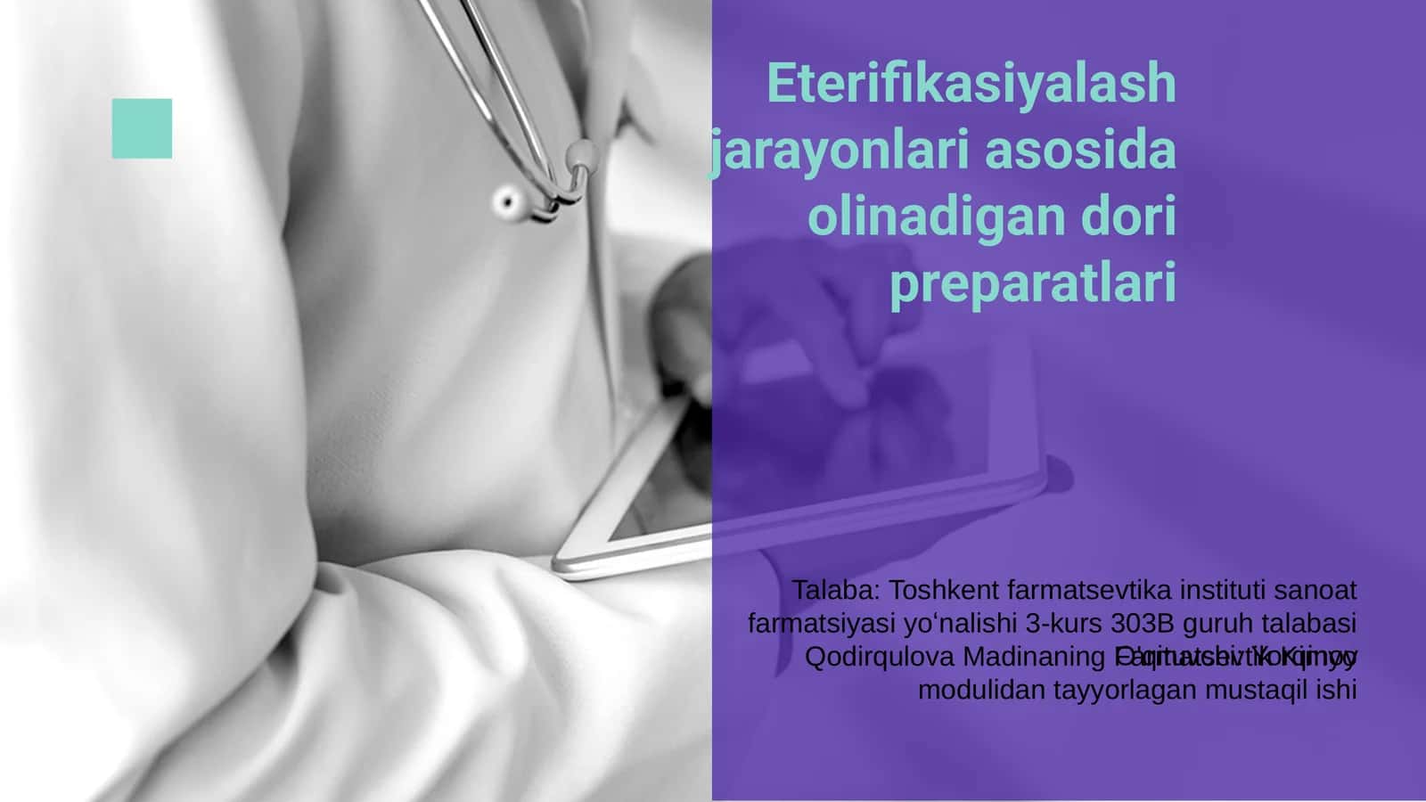 Eterifikasiyalash jarayonlari asosida olinadigan dori preparatlari 1