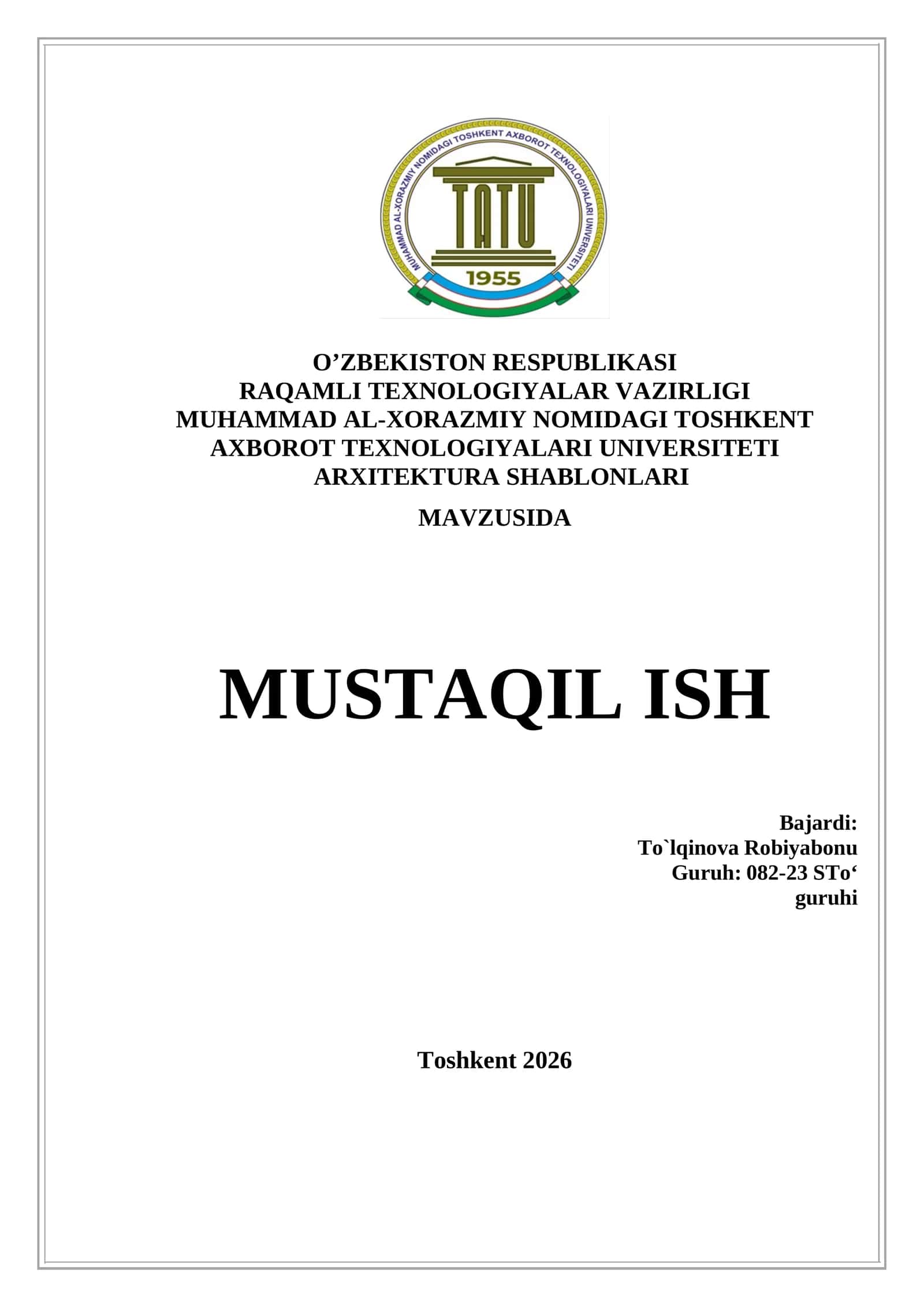 ARXITEKTURA SHABLONLARI 1
