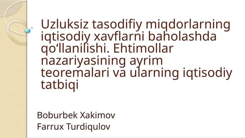 Uzluksiz tasodifiy miqdorlar 1
