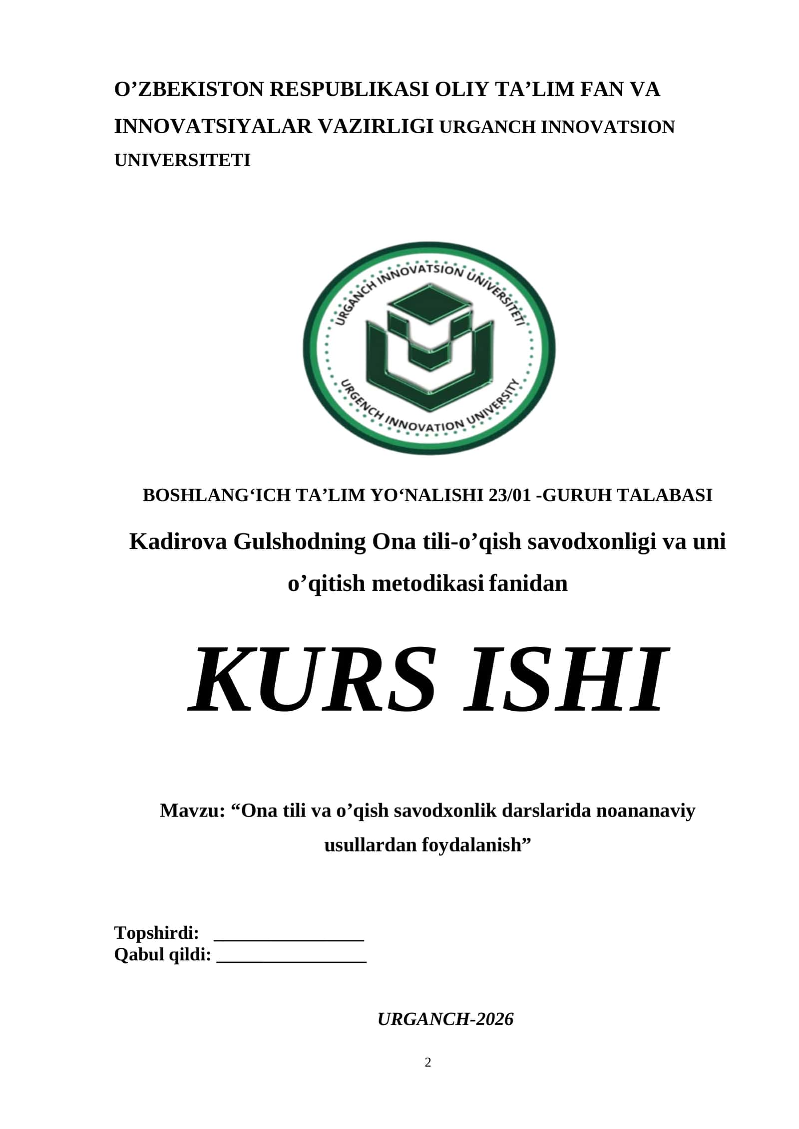 Ona tili va o’qish savodxonlik darslarida noananaviy usullardan foydalanish 1