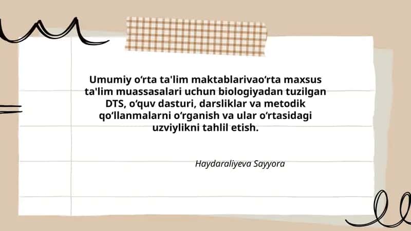 Biologiyadan tuzilgan DTS 1