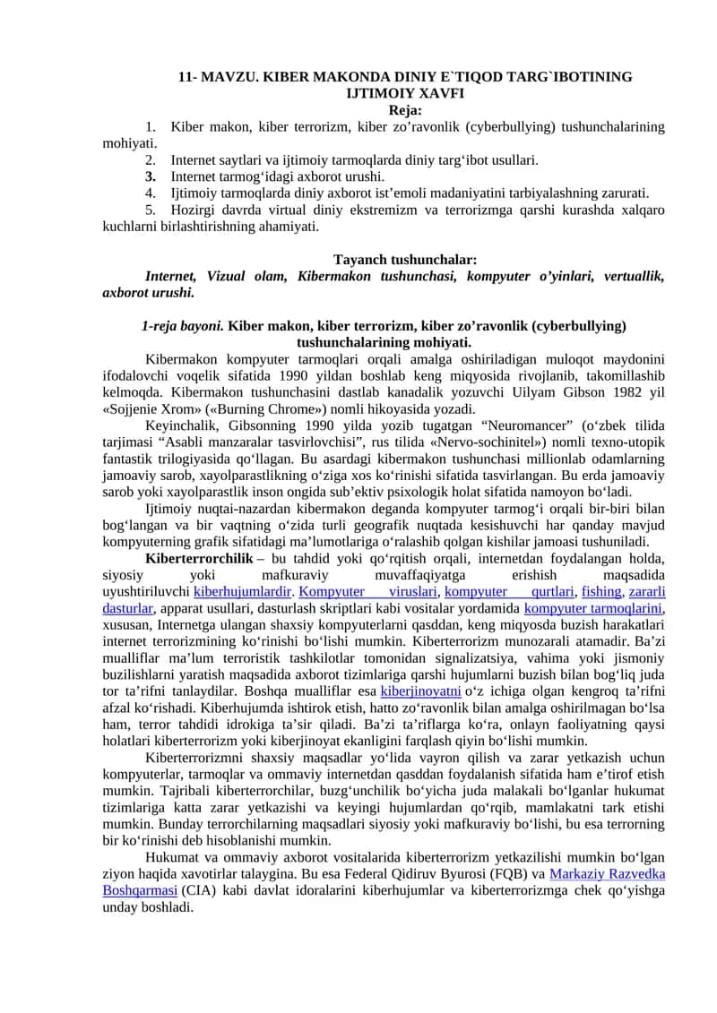 Kiber Makonda Diniy E`tiqod Targ`ibotining Ijtimoiy Xavfi 1