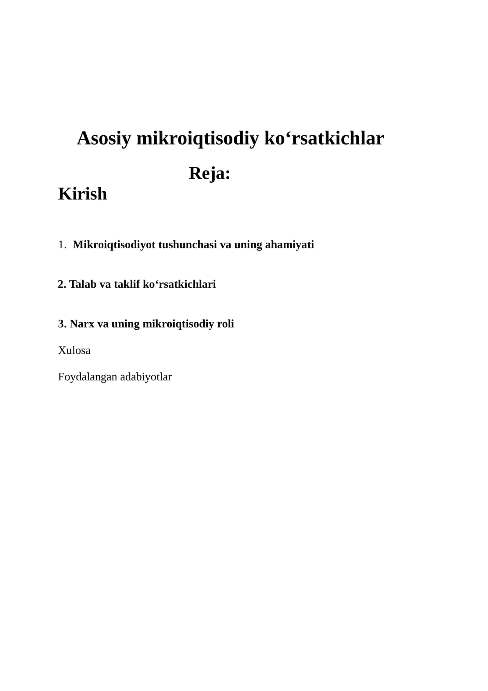 Asosiy mikroiqtisodiy ko‘rsatkichlar 1