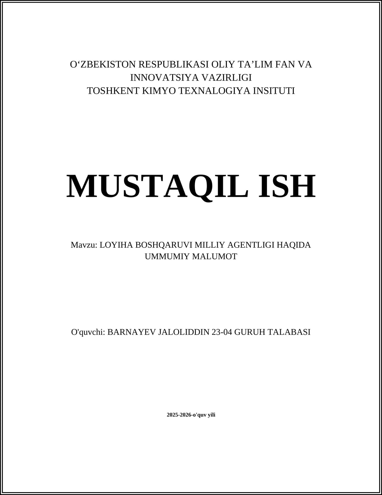 LOYIHA BOSHQARUVI MILLIY AGENTLIGI HAQIDA UMMUMIY MALUMOT 1
