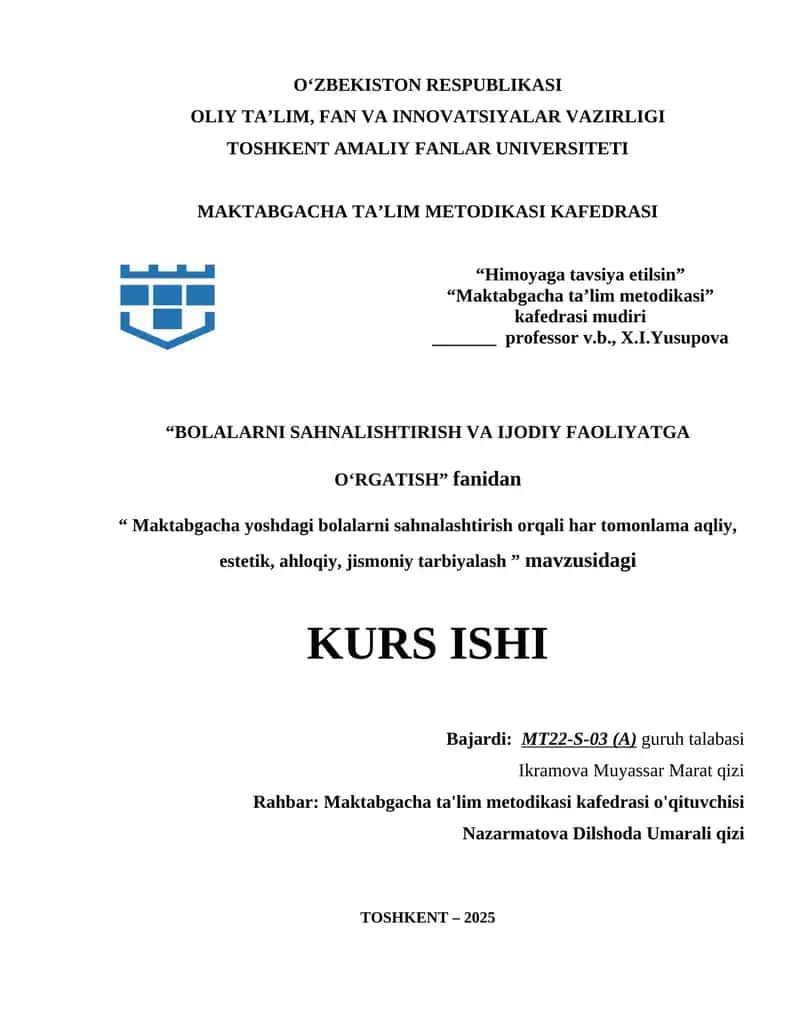 Maktabgacha yoshdagi bolalarni sahnalashtirish orqali har tomonlama aqliy, estetik, ahloqiy, jismoniy tarbiyalash 12.docx 1