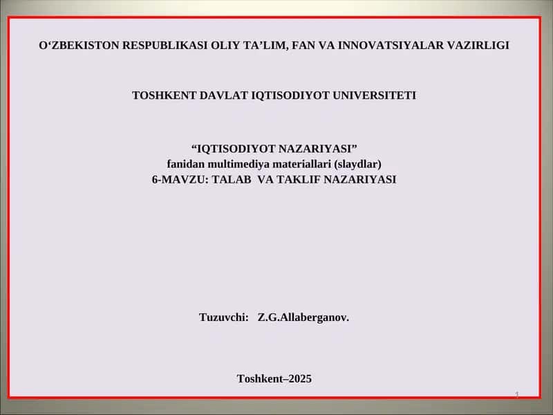IQTISODIYOT NAZARIYASI 1